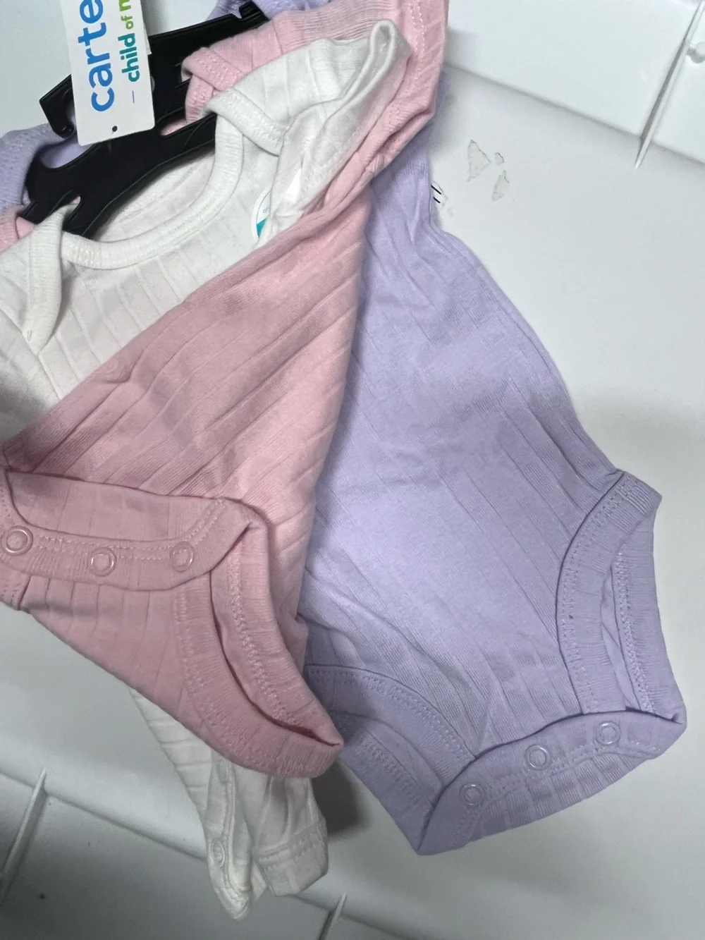 Carter's White Ribbed Baby One-Piece with Pastel Pink & Lavender Set